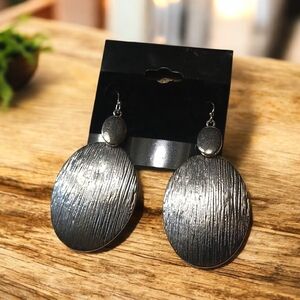 Textured Silver Oval Earrings